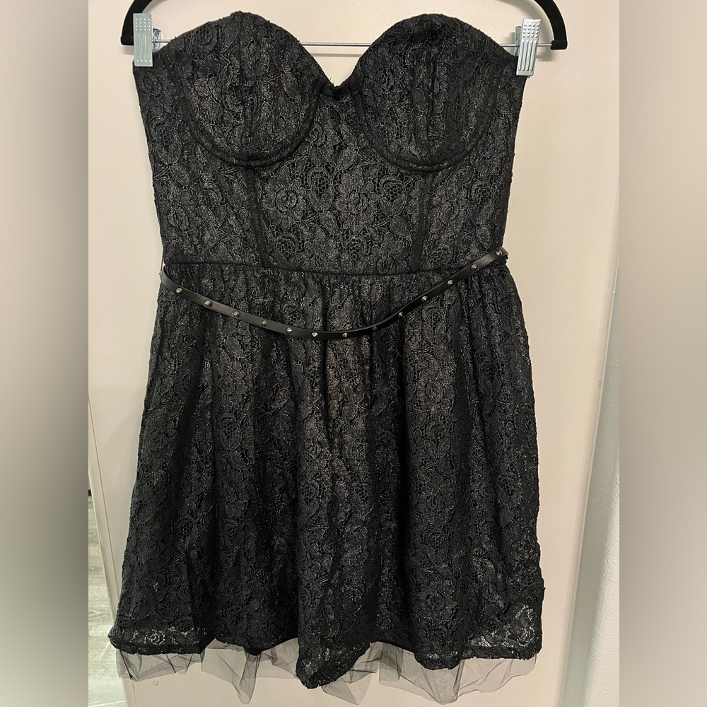 Lace Strapless Dress Metalic Black Teen Vogue Mstylelab